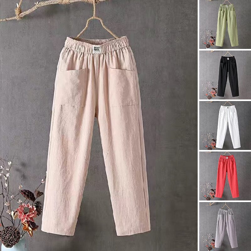 Classic Cotton Linen Pants with Elastic Waist