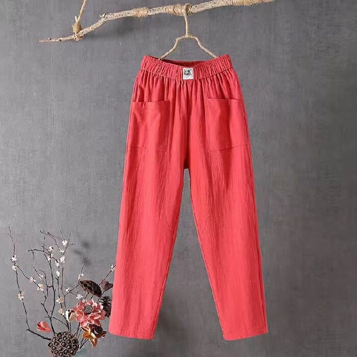 Classic Cotton Linen Pants with Elastic Waist